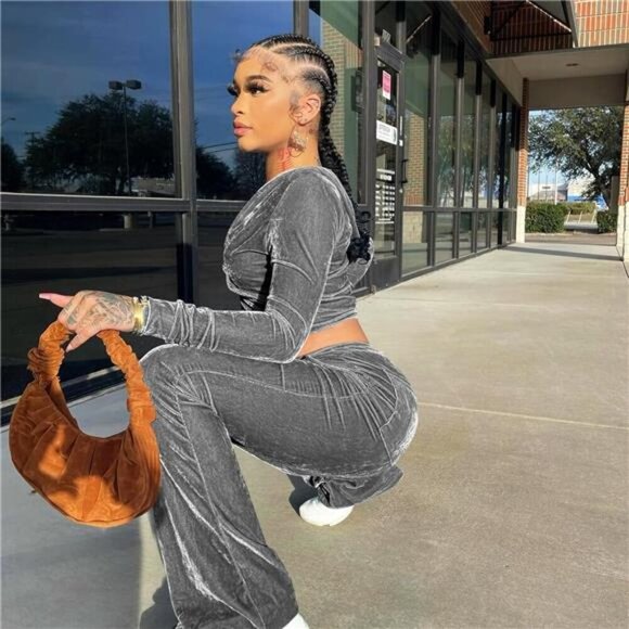 Womens 2 Piece Velour Tracksuit Two Piece Outfits for Women Long Sleeve Zip Up - Picture 5 of 7